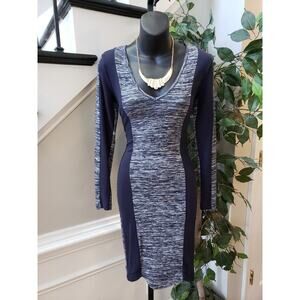 French Connection Bodycon Dress Womens Size 4 Blue Long Sleeve Back Zip
